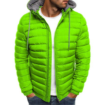 Jaqueta masculina puffer Rauffstein RS108 com forro acolchoado, capuz removível e fechamento em zíper, ideal para dias frios.