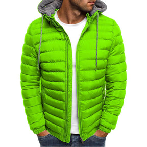 Jaqueta masculina puffer Rauffstein RS108 com forro acolchoado, capuz removível e fechamento em zíper, ideal para dias frios.