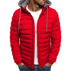 Jaqueta masculina puffer Rauffstein RS108 com forro acolchoado, capuz removível e fechamento em zíper, ideal para dias frios.