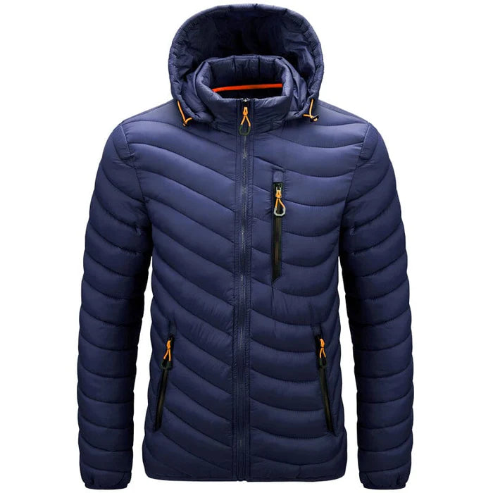 Jaqueta puffer masculina Rauffstein RS090 preta, com capuz e isolamento térmico para frio intenso.