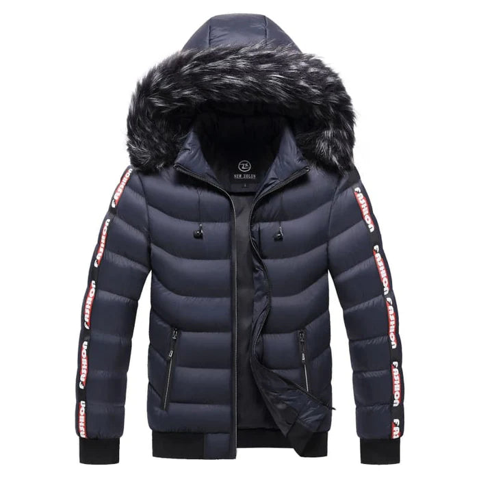 Jaqueta puffer masculina Rauffstein RS112 com capuz forrado, fechamento em zíper e design acolchoado para proteção térmica.