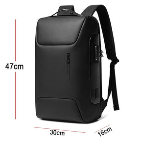 Mochila Executiva Rauffstein RS401 moderna, com tecido impermeável, porta USB e trava TSA, perfeita para notebook 15" em viagens ou trabalho.