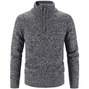 Suéter Masculino Gola Bordado Meio Zíper Rauffstein RS181, com modelagem slim fit, perfeito para inverno em ocasiões casuais ou semi-formais.